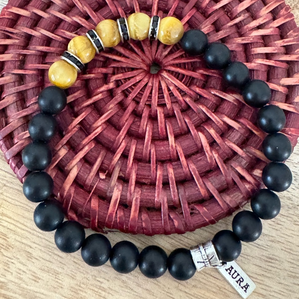 Aura Black & Yellow Cat’s Eye Stone Beaded Bracelet NWOT